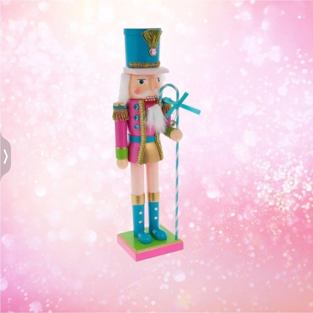 Nutcracker Soldier 15in Pink &Turquoise Wooden Table Top Decor